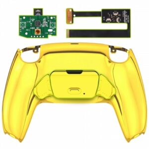 Glänzendes Chrome-Gold-Rise-Remap-Kit mit Upgrade-Board + neu gestalteter Rückschale + Zurück-Tasten für PS5-Controller