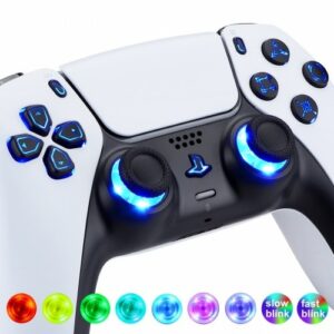 Mehrfarbig beleuchtete D-Pad Thumbsticks Share Option Home Face Buttons, Matte UV Black Klassische Symbole Buttons DTF LED Kit für PS5 Controller 7 Farben 9 Modi Touch Control