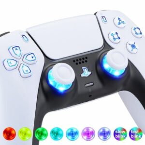 Mehrfarbig beleuchtete D-Pad Thumbsticks Share Option Home Face Buttons, Matte UV White Klassische Symbole Buttons DTF LED Kit für PS5 Controller 7 Farben 9 Modi Touch Control